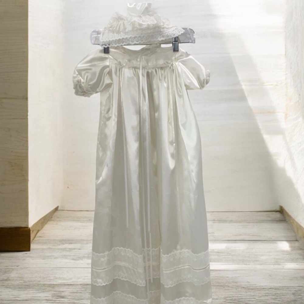Handmade Long Christening Gown Baptism Dress Blessing Gown With Matching Bonnet